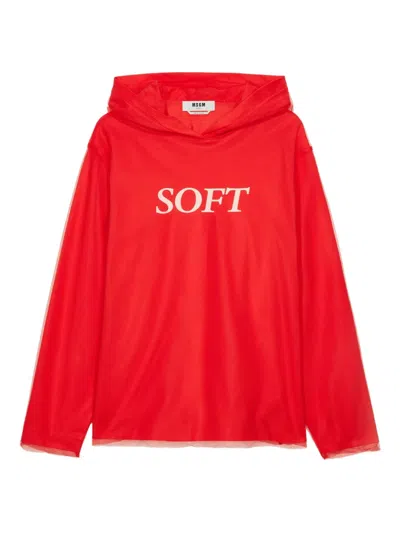 Msgm Long-sleeve Hoodie In Red