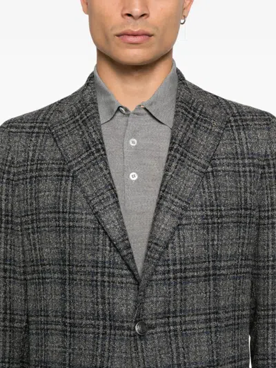Tagliatore Plaid Button Blazer In Gray