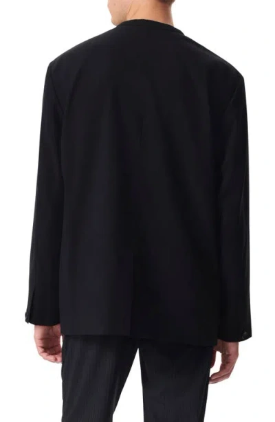 Rag & Bone Slim Fit Collarless Black Wool Blend Ripstop Sport Coat In Black