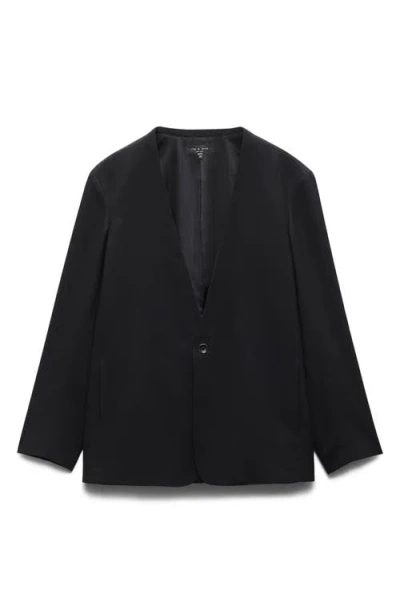 Rag & Bone Slim Fit Collarless Black Wool Blend Ripstop Sport Coat In Black