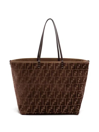 Fendi Roll Large Shopper In Ff Jacquard Velvet Bags In Brown