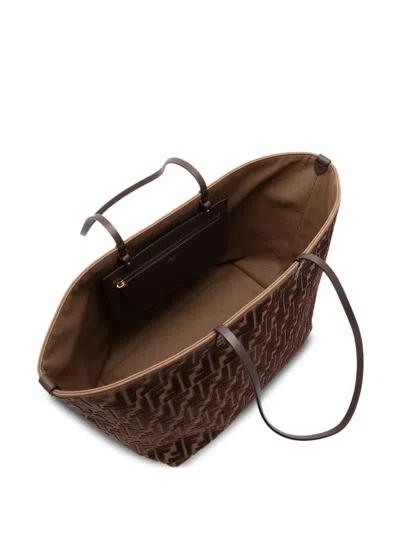Fendi Roll Large Shopper In Ff Jacquard Velvet Bags In Brown