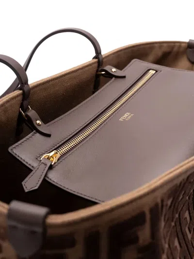 Fendi Roll Large Shopper In Ff Jacquard Velvet Bags In Brown
