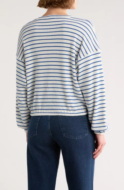 Mother Stripe Waffle Stitch Top In White