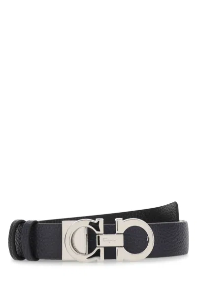Ferragamo Adjustable Belts With Metal Buckle And Texture In Black
