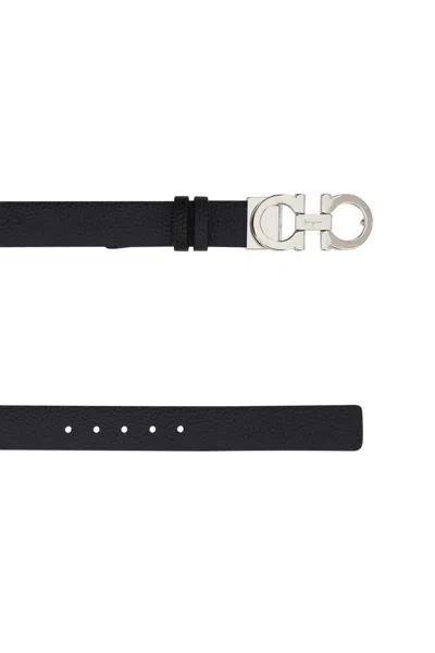 Ferragamo Adjustable Belts With Metal Buckle And Texture In Black