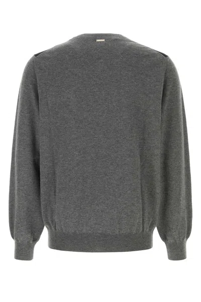 Ferragamo Grey Virgin Wool Argyle V-neck Sweater In Gray