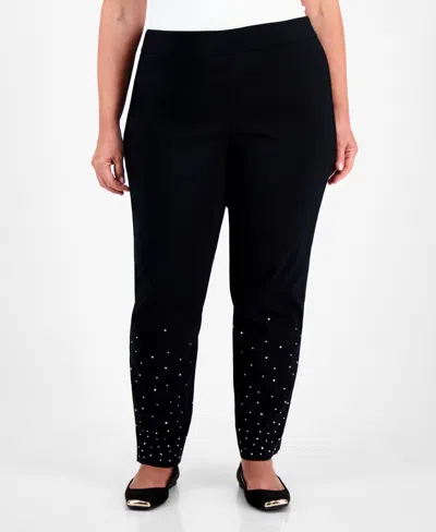 Jm Collection Rhinestone Pearl Embellished Pull-on Cambridge Pants, Macy's Exclusive In Black