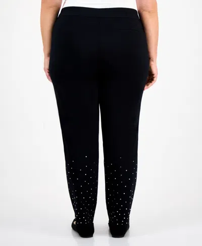 Jm Collection Rhinestone Pearl Embellished Pull-on Cambridge Pants, Macy's Exclusive In Black