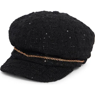 Vince Camuto Bouclé Newsboy Cap With Small Chain In Black
