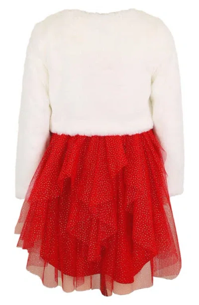 Zunie Kids' Unicorn Party Dress & Faux Fur Cardigan Set In Red