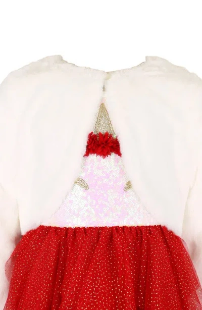 Zunie Kids' Unicorn Party Dress & Faux Fur Cardigan Set In Red