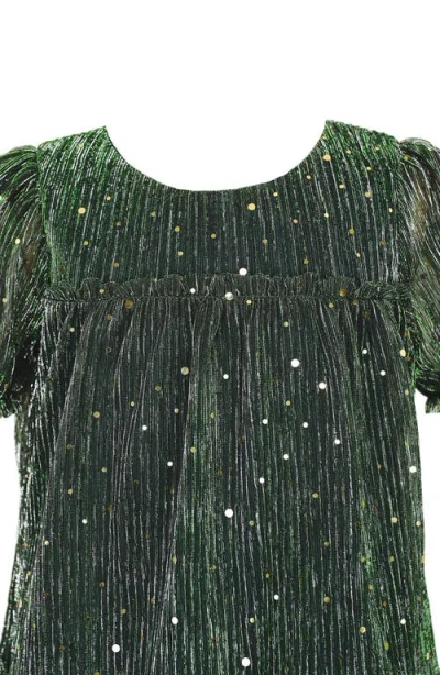 Zunie Kids' Plissé Metallic Babydoll Dress In Green