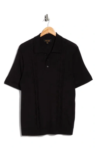Truth Stitch Panel Wool Blend Polo In Black