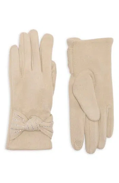 Nanette Lepore Rhinestone Bow Faux Suede Gloves In Brown