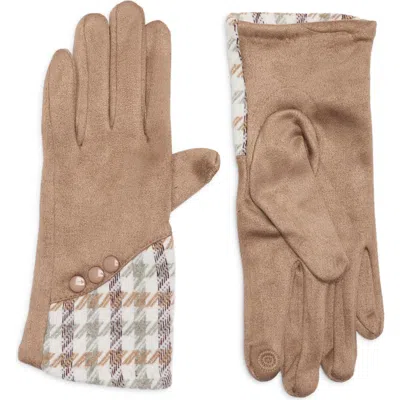 Nanette Lepore Houndstooth Button Gloves In Brown