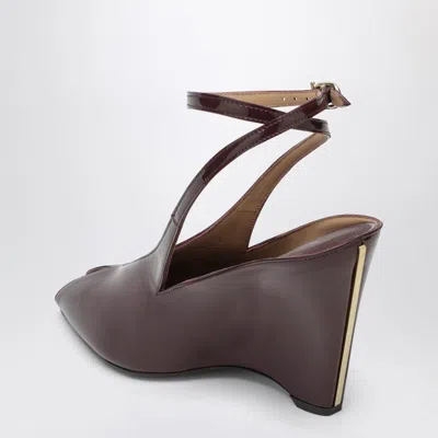 Ferragamo Peep Toe Wedge Sandals In Bordeaux In Brown