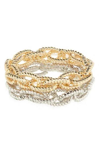 Tasha Set Of 2 Two-tone Twisted Rope Stretch Bracelets In Gold