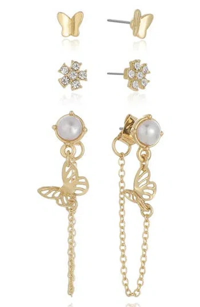 Ettika Dainty Set Of 3 Stud & Drop Earrings In Gold