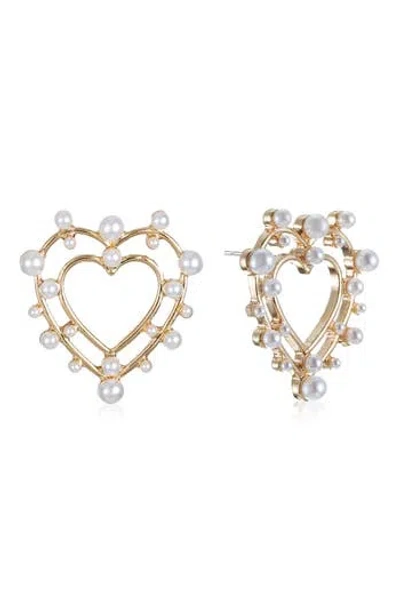 Ettika Faux Pearl Heart Drop Earrings In Gold
