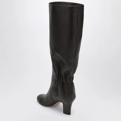 Ferragamo Knee-high Boots With Curled Design And Block Heel In Black