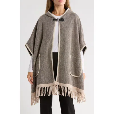 Nanette Lepore Faux Fur Lined Jacquard Ruana In Brown