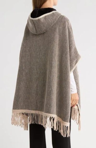 Nanette Lepore Faux Fur Lined Jacquard Ruana In Brown