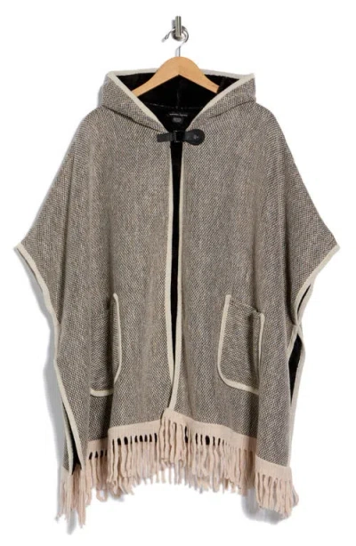 Nanette Lepore Faux Fur Lined Jacquard Ruana In Brown