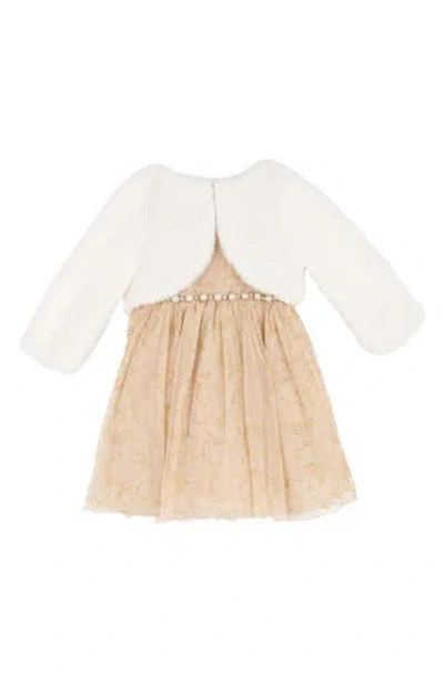 Rare Editions Kids' Glitter Mesh Party Dress & Faux Fur Shrug Set In Multi