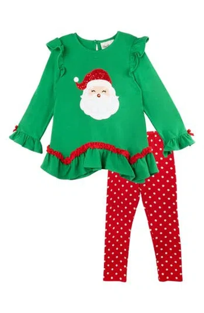 Rare Editions Kids' Santa Ruffle Top & Leggings Set In Green