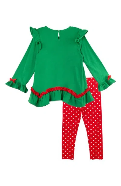 Rare Editions Kids' Santa Ruffle Top & Leggings Set In Green
