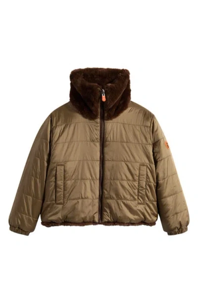 Save The Duck Kids' Ceri Reversible Faux Fur Puffer Jacket In Brown