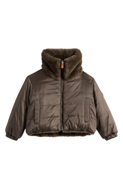 Save The Duck Kids' Ceri Reversible Faux Fur Puffer Jacket In Brown