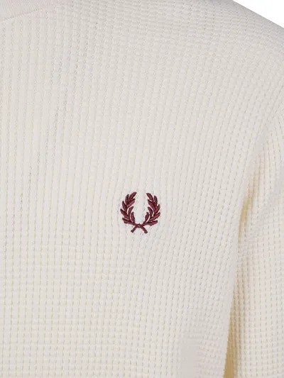 Fred Perry Half-zip Waffle Sweater In White