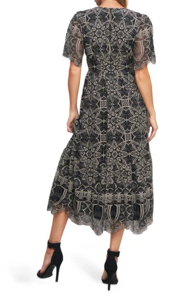 Flying Tomato Two-tone Lace Short Sleeve Midi Dress In Black
