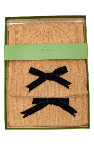 Kate Spade New York Bow Beanie & Scarf Gift Box Set In Brown