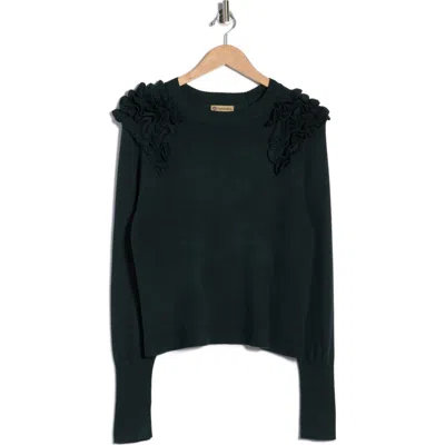 Democracy Ruffle Crewneck Sweater In Black