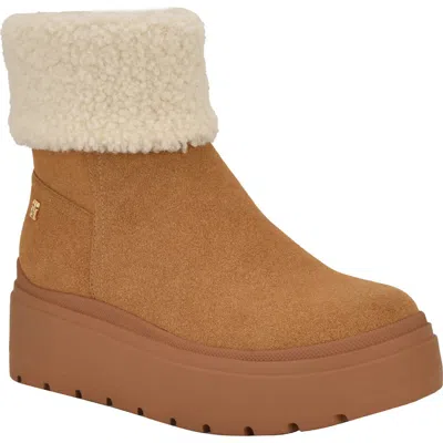Tommy Hilfiger Peleiz Faux Shearling Cuff Platform Bootie In Brown