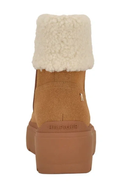 Tommy Hilfiger Peleiz Faux Shearling Cuff Platform Bootie In Brown