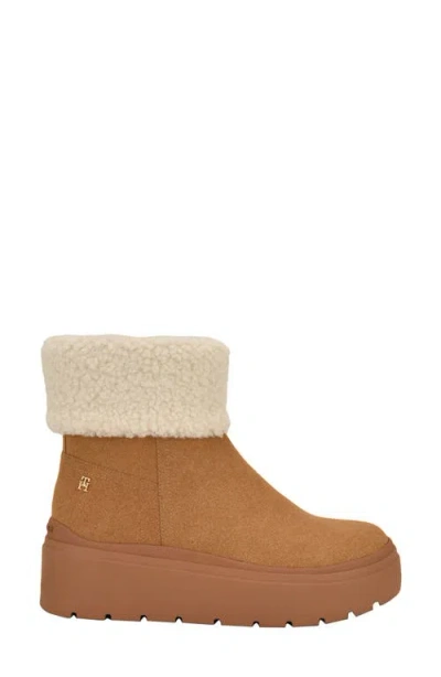 Tommy Hilfiger Peleiz Faux Shearling Cuff Platform Bootie In Brown