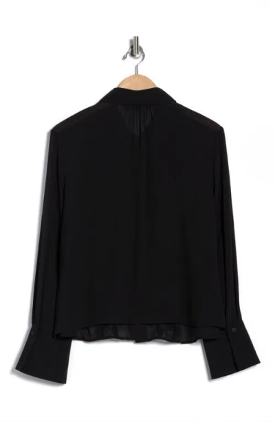 Adrianna Papell Ruffle Front Button-up Shirt In Black