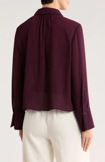 Adrianna Papell Ruffle Front Button-up Shirt In Brown