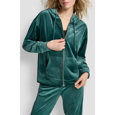 Dkny Rhinestone Velour Zip Hoodie In Green
