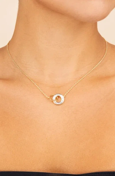 Sterling Forever Emmeline Cubic Zirconia & Polished Interlock Necklace In Gold