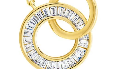 Sterling Forever Emmeline Cubic Zirconia & Polished Interlock Necklace In Gold