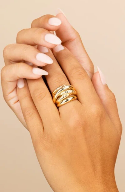 Sterling Forever Hester Polished & Ribbed Stack Ring In Gold