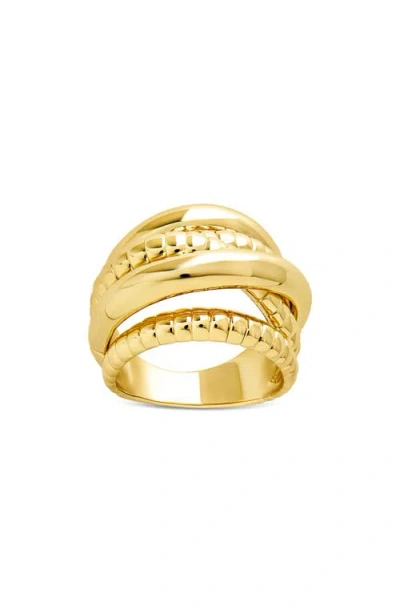 Sterling Forever Hester Polished & Ribbed Stack Ring In Gold
