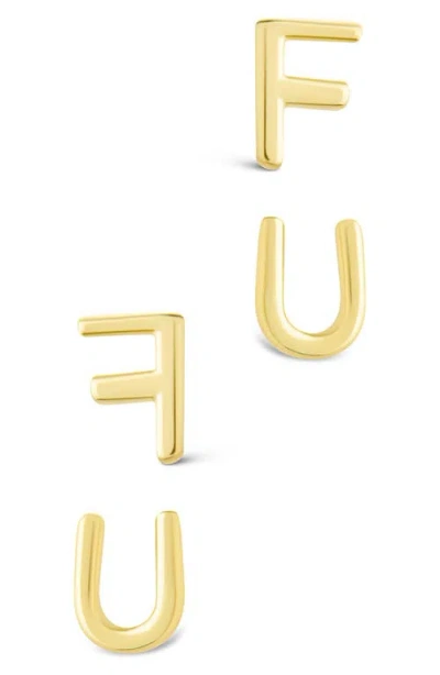 Sterling Forever F U Stud Earrings In Gold