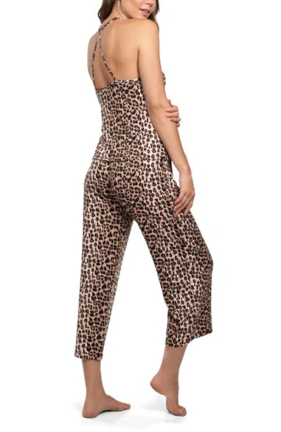 In Bloom By Jonquil Leopard Camisole Crop Pajamas & Robe Set In Multi