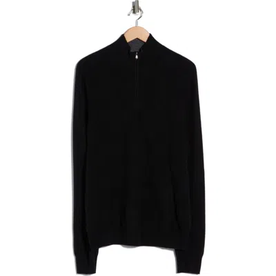 Amicale Jacquard Cashmere Quarter Zip Sweater In Black